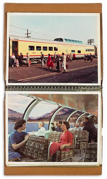 (UNION PACIFIC RAILROAD COMPANY) An album with 20 color photographs to promote the newest luxury passenger Vista-Dome trains. 1958.